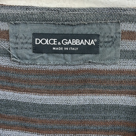 Dolce & Gabbana Cotton Blend Striped Plunge V Neck Distressed Sweater - Picture 6 of 9